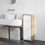 Armário Casa de Banho Baixo Armário de Madeira com Gavetas e 2 Prateleiras para Sala de Estar Dormitório Cozinha 32,6x30x90cm Natural e Branco
