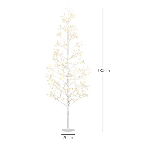 Árvore de Natal Artificial 180 cm com 384 Luzes LED Branco - Quente Ramos Flexíveis Base de Aço Branco