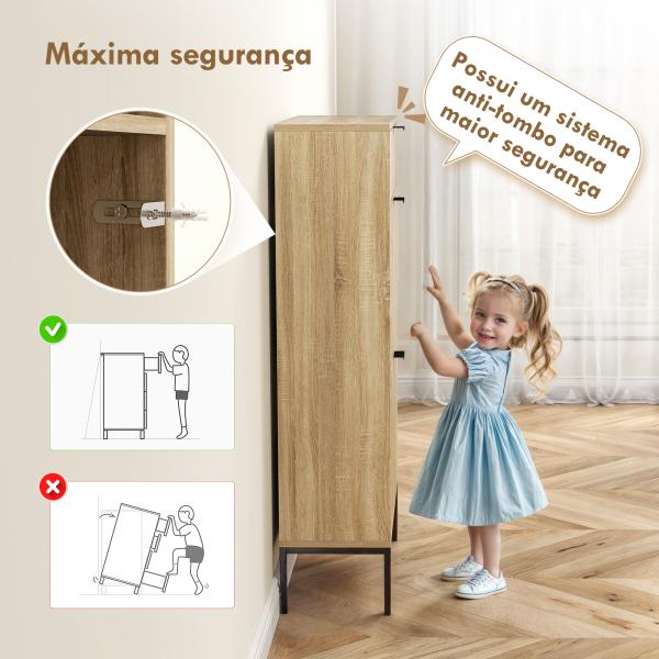 Sapateira Estreita com 2 Portas Gaveta e Prateleiras Ajustáveis para 8 Pares de Sapatos 60x24x105,5 cm Madeira