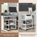 Suporte para Impressora de 3 Níveis com Rodas e Prateleiras de Arrumação 50x50x52,5 cm Branco