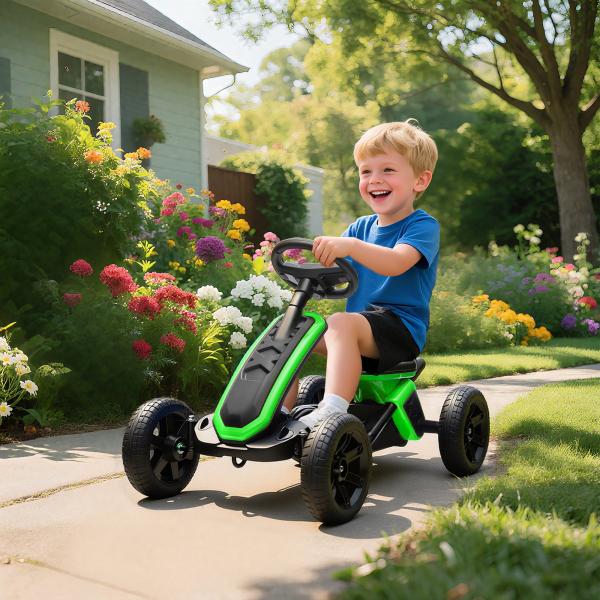Kart Pedais Kart com Rodas Antiderrapantes de EVA Estrutura Metálica Carga 30 kg para Crianças de 2 - 5 Anos 85,5x49x57 cm Verde