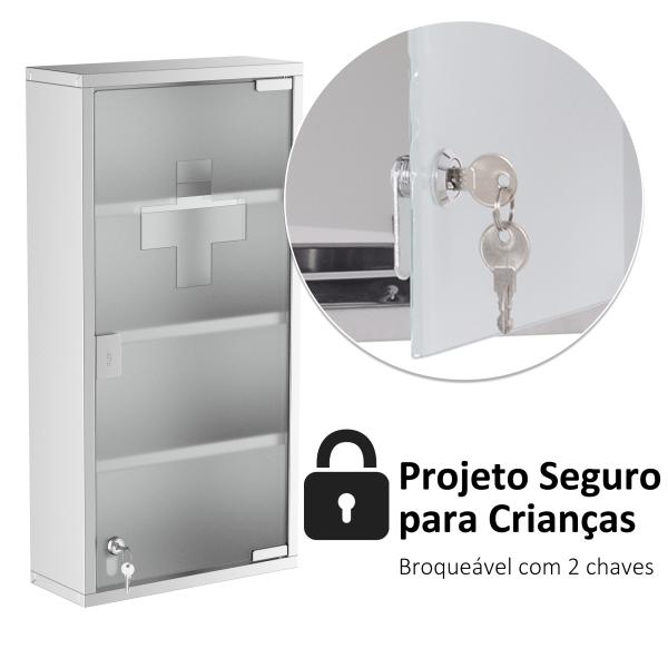 Kit de primeiros socorros em aço inoxidável para medicamentos 60x30x12cm prata