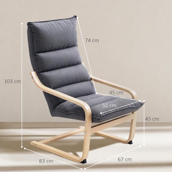Poltrona de Sala de Estar Moderna com Encosto Alto Apoio para os Braços e Pés de Madeira Estofada em Veludo 67x83x105 cm Cinzento