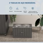 Comedouro Elevado Cinzento para Cães Grandes com 2 Tigelas de 2L, 2 Portas e Arrumação, 60x30x35,5 cm