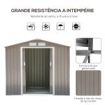 Abrigo de Jardim 213x130x185cm Abrigo de Jardim Metálico de Exterior com 2 Portas Deslizantes e 4 Janelas Cinza Claro