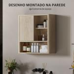 Armário de Casa de Banho de Parede com Prateleiras Ajustáveis Porta Deslizante e Compartimentos 60x20x62 cm Madeira