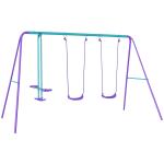 Conjunto de Baloiços de Jardim com Altura Ajustável Baloiços para Crianças com Baloiço Duplo 280x140x178 cm Azul e Roxo