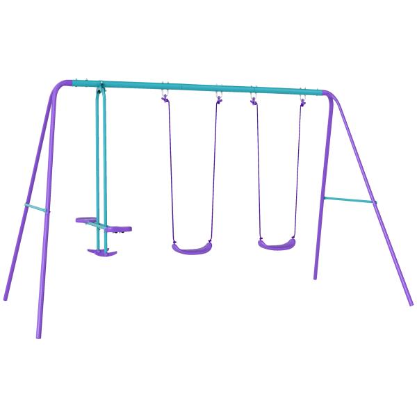 Conjunto de Baloiços de Jardim com Altura Ajustável Baloiços para Crianças com Baloiço Duplo 280x140x178 cm Azul e Roxo