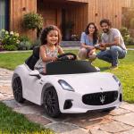 Carro Elétrico para Crianças Maserati Gran Turismo Folgore 12V Controlo Remoto Faróis Buzina e Música MP3 98x59x43 cm Branco