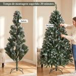 Árvore de Natal Artificial 180 cm Árvore de Natal com 910 Ramos com Efeito Neve 58 Pinhas Verde