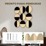 Quadro Decorativo de Parede Geométrico Decoração de Parede Moderno 3D 60x60 cm com Espelho de Plástico Preto e Madeira