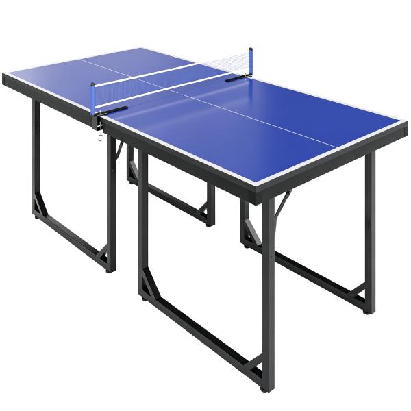 Mesa de Ping Pong Dobrável Mesa de Ping Pong Profissional com Rede e Estrutura de Aço para Interior e Exterior 182x91x76 cm Azul