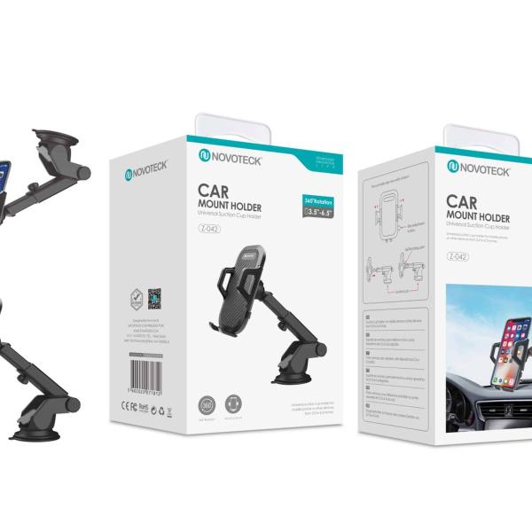 Suporte de Sucção para Carro Z-042 - Com Rotação 360° e Braço Ajustável, Compatível com Telemóveis de 3.5-6.5"