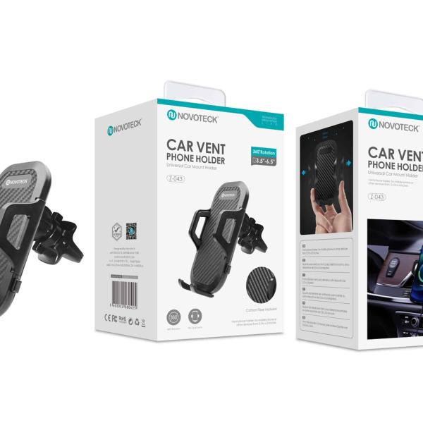 Suporte de Ventilação para Carro Z-043 - Design em Fibra de Carbono com Rotação 360°, Para Telemóveis de 3.5-6.5""