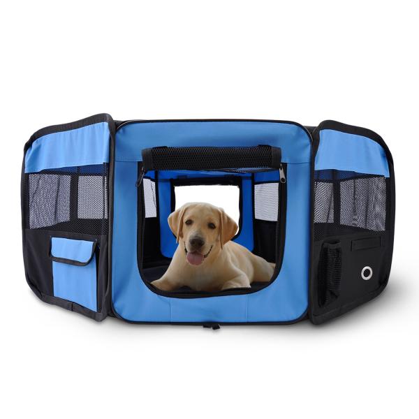 Parque Dobrável para Cães e Gatos, Cercado Portátil para Animais Pequenos, Impermeável em Tecido Oxford, Ø90x41 cm, Azul