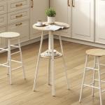 Mesa Alta de Cozinha Redonda com Prateleira de Armazenamento para 2 Pessoas com Estrutura de Metal 55x55x95 cm Madeira e Branco