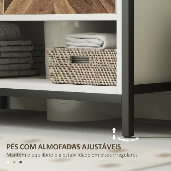 Móvel para Lavatório Pousar Móvel Casa de Banho com 2 Portas e Compartimento Aberto para Lavatório com ou sem Pedestral 80x40x60 cm Branco e Madeira