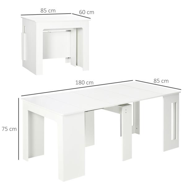 Mesa de Jantar Extensível para 4 - 6 Pessoas com Lateral Abatível Mesa Auxiliar Multifuncional 180x85x75cm Branco