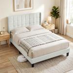 Cama de Casal 135x190 cm com Cabeceira Estofada com Laterais e Arrumação Inferior, Bege