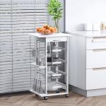 Carrinho de cozinha de 5 níveis com gaveta Cestas Rodas 47x37x83 Branco