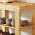 Banco Sapateira de Bambu Organizador de Sapatos com 2 Prateleiras para 4 Pares de Sapatos 50x28x45 cm Madeira