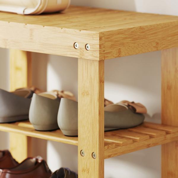 Banco Sapateira de Bambu Organizador de Sapatos com 2 Prateleiras para 4 Pares de Sapatos 50x28x45 cm Madeira