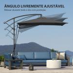 Chapéu de Sol Excêntrico 247x247 cm com Base Cruzada, Manivela, Capa Protetora e Cobertura Giratória 360°, Cinzento Escuro
