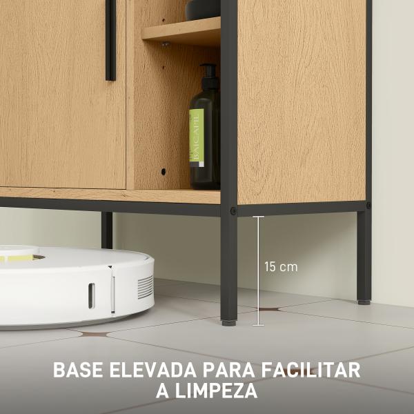Móvel para Lavatório Pousar Móvel de Casa de Banho com Porta e Prateleira Ajustável para Lavatório com Pedestal 60x30x59,5 cm Madeira e Preto