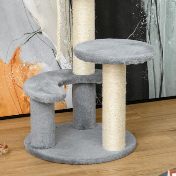 Árvore Arranhador para Gatos Ø40x65 cm com Cama Plataformas em Pelúcia Corda Suspensa e Poste com Corda de Sisal Cinza