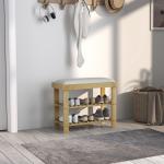 Banco Sapateira de Bambu Sapateira com Assento Almofadado 2 Prateleiras para 6 Pares de Sapatos 60x29x49 cm Madeira e Creme