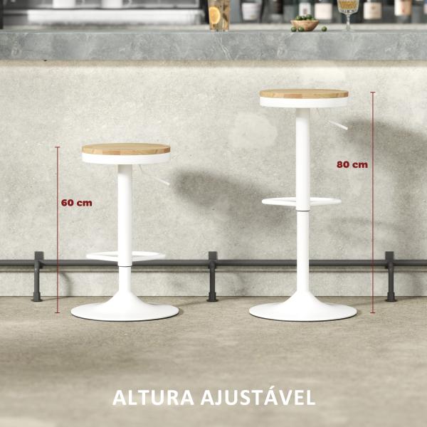 Conjunto de 2 Bancos de Bar Giratórios Bancos Altos de Cozinha com Descanso para Pés 38,5x38,5x60 - 80 cm Madeira e Branco