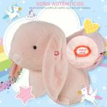 Baloiço Infantil com Forma de Coelho de Pelúcia Baloiço para Bebés 18 - 36 Meses com Som Cinto de Segurança Guidão e Apoio para os Pés 60x33x50cm Rosa