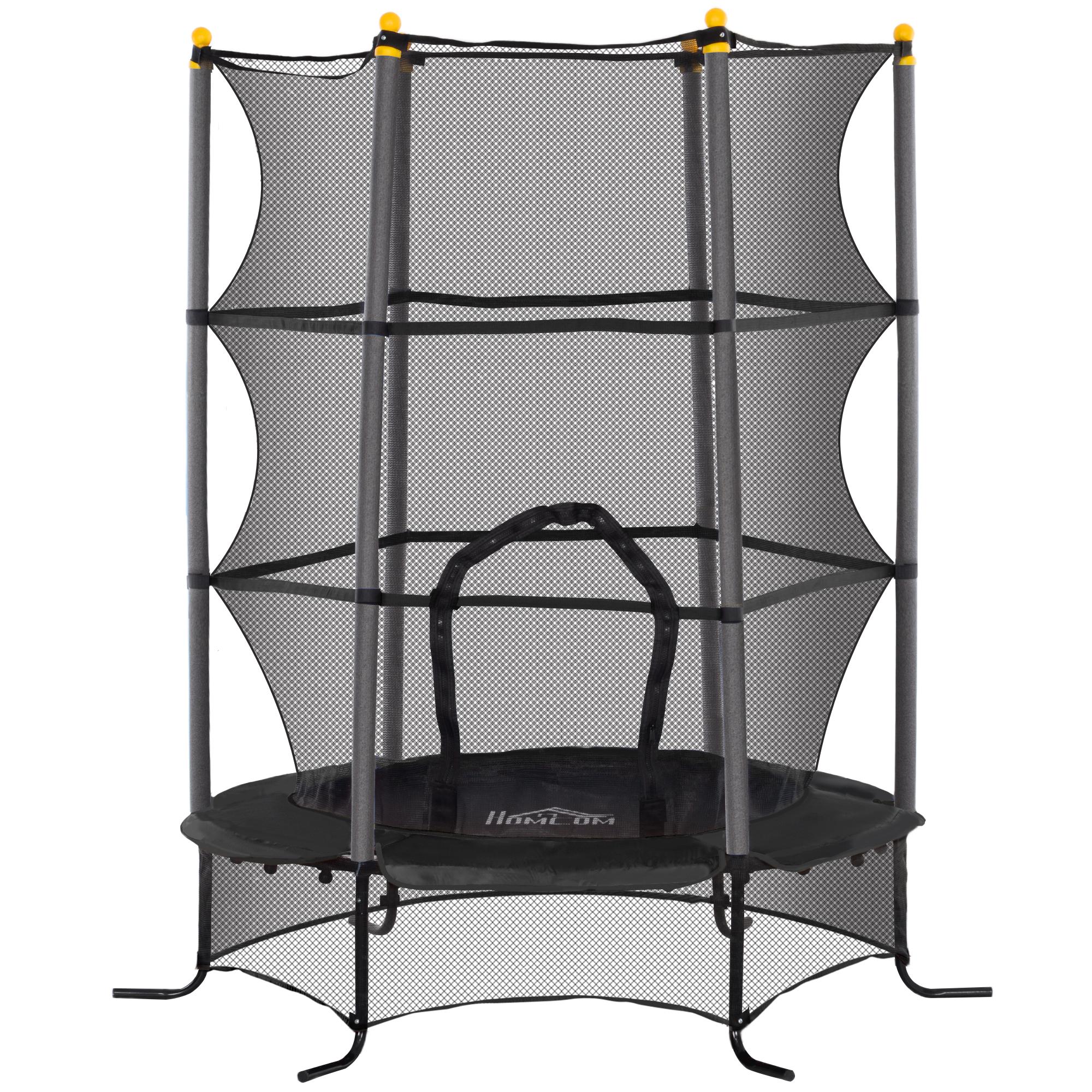Trampolim para Crianças com Rede de Segurança e Estrutura de Aço para Interiores e Exteriores Carga 50 kg Ø163x190 cm Preto