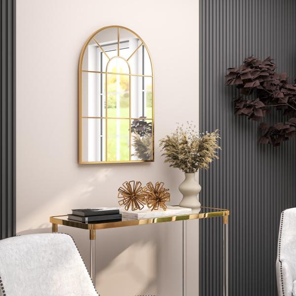 Espelho Decorativo de Parede 60x91 cm Espelho em Forma de Arco de Metal Estilo Moderno Dourado