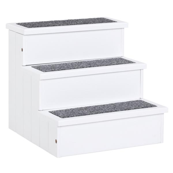 Escada para Animais de Estimação de 3 Degraus com Armazenamento e Tapete Antiderrapante 40,5x44,5x38 cm Branco