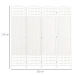 Biombo de 4 Painéis Dobrável Separador de Ambientes de Corda de Papel e Estrutura de Madeira 60x170 cm Branco
