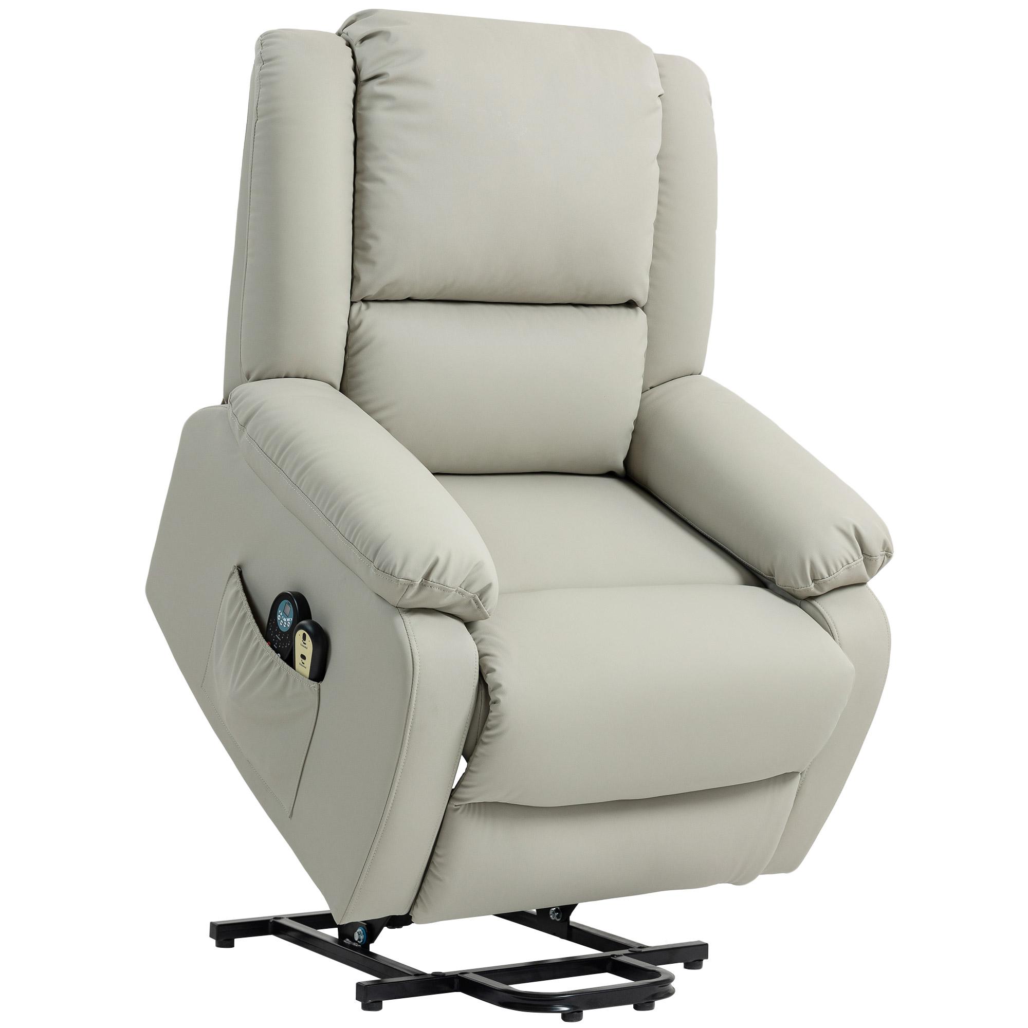 Poltrona Relax Levanta Pessoas com 8 Pontos de Massagem Reclinável com Função de Aquecimento 89x93x105 cm Cinzento Claro