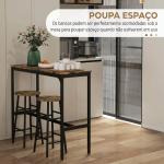 Conjunto de Mesa Alta de Cozinha com 2 Bancos Estrutura em Aço Estilo Industrial para Sala de Jantar Castanho Rústico