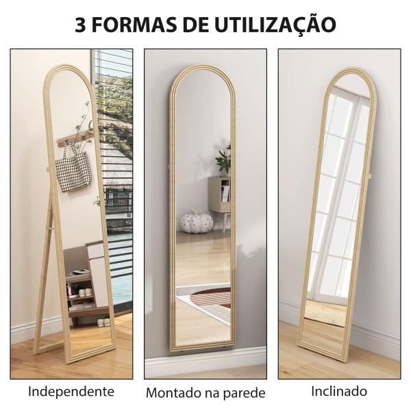 Espelho de Pé 160x40 cm com Moldura Efeito Pedra Espelho de Corpo Inteiro Retangular para Pendurar Bege