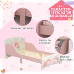 Cama para Crianças de Madeira com Barreira de Proteção e Estampados Carga Máx. 40 kg 143x77x60 cm Rosa
