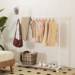 Charriot com Rodas 5 Ganchos Barra para Pendurar e Prateleira Inferior 120x43x171 cm Branco