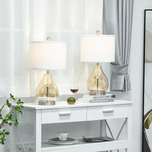 Conjunto de 2 Candeeiros de Mesa com Ecrã de Linho Suporte para Lâmpada E27 Máx. 40W Ø30x56 cm Branco