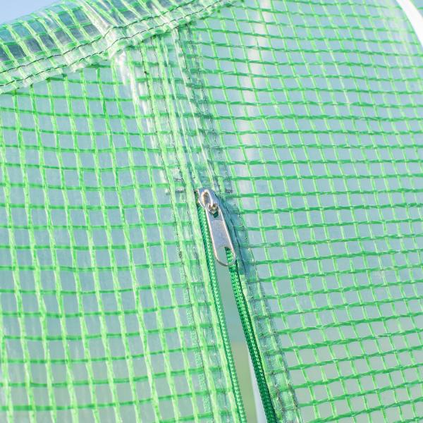 Estufa Tipo Túnel de Jardim 600x300x200cm para Cultivo de Plantas Verduras com 8 Janelas e Porta Enroláveis com Zíper Aço Verde