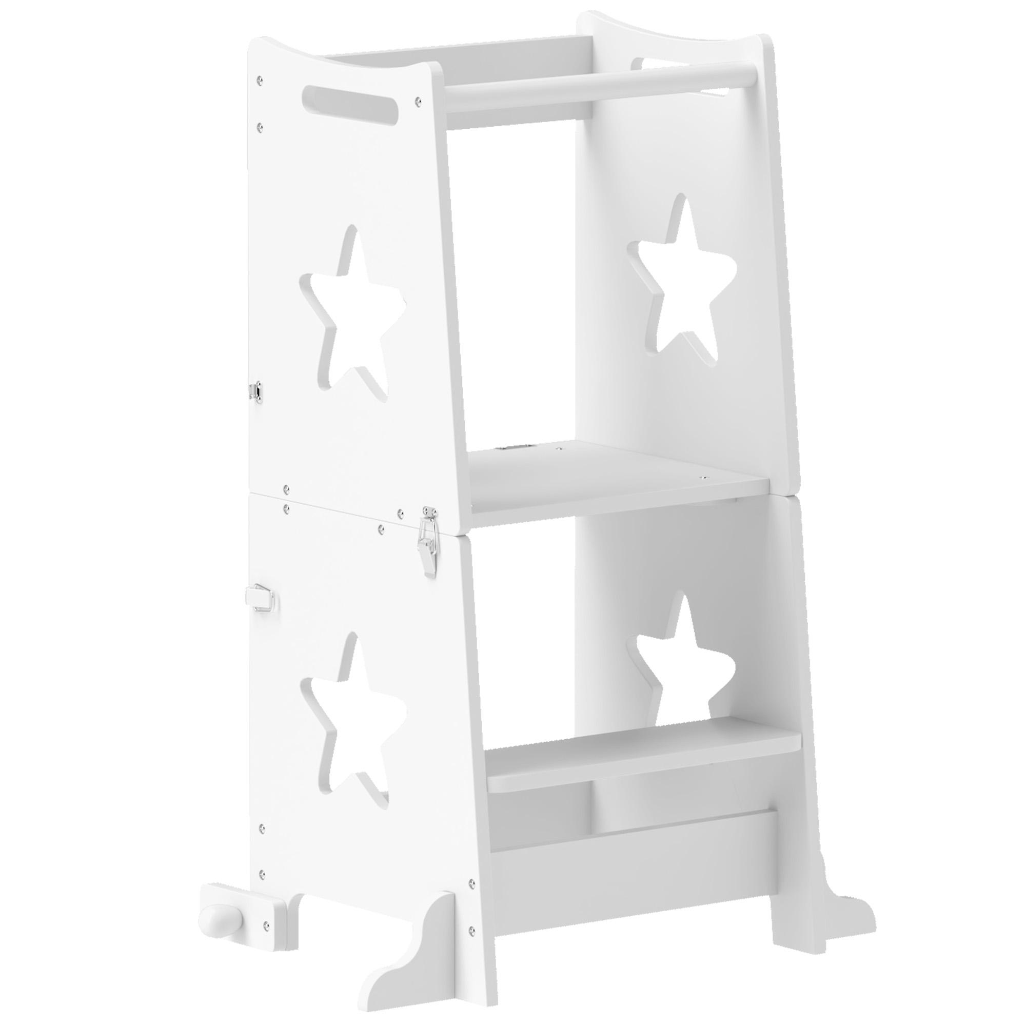 Torre de Aprendizagem 2 em 1 Torre de Aprendizagem para Crianças Convertível em Mesa e Cadeira 60x44,5x86 cm Branco
