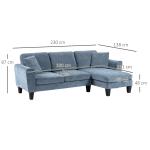 Sofá Chaise Longue Sofá de Canto Sofa Sala de Estar Reversível em Forma de L com 2 Almofadas 230x138x87 cm Cinza Azulado