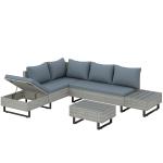 Conjunto de Jardim em Vime PE de 3 Peças com Encosto Ajustável Sofá de 3 Lugares Sofá de 2 Lugares e Mesa Cinzento