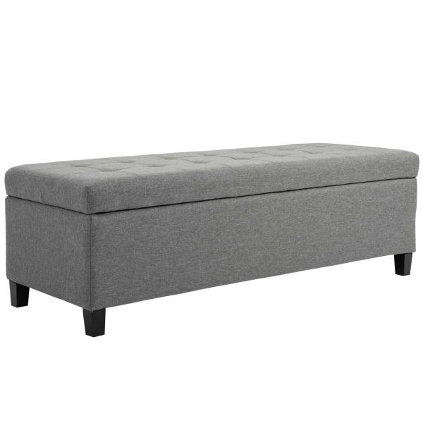 Banco de Armazenamento Acolchoado Banco Estofado em Linho Tampa com Abertura 125x49x41,5 cm Cinza