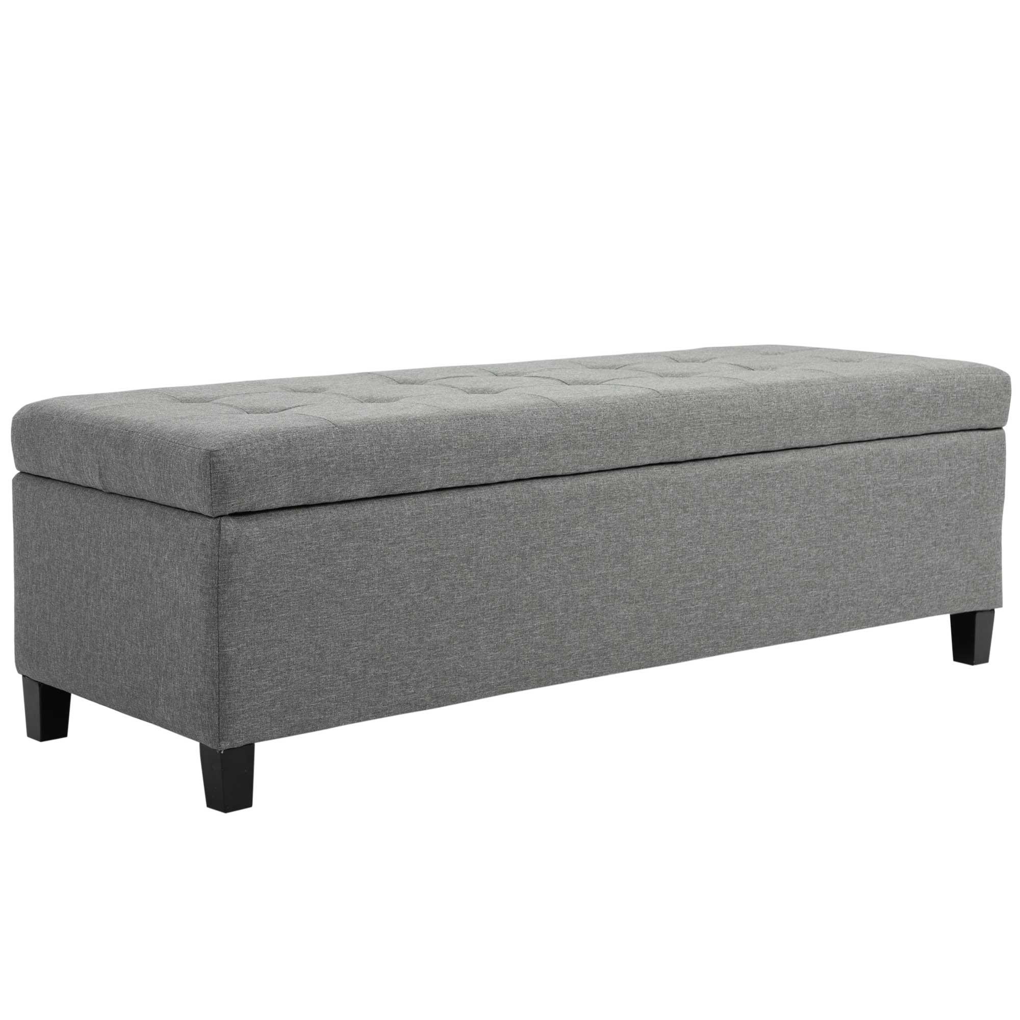 Banco de Armazenamento Acolchoado Banco Estofado em Linho Tampa com Abertura 125x49x41,5 cm Cinza
