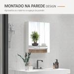 Armário de Casa de Banho com Espelho de Parede com 2 Portas e Prateleira Ajustável Fecho Suave 60x15x70 cm Branco