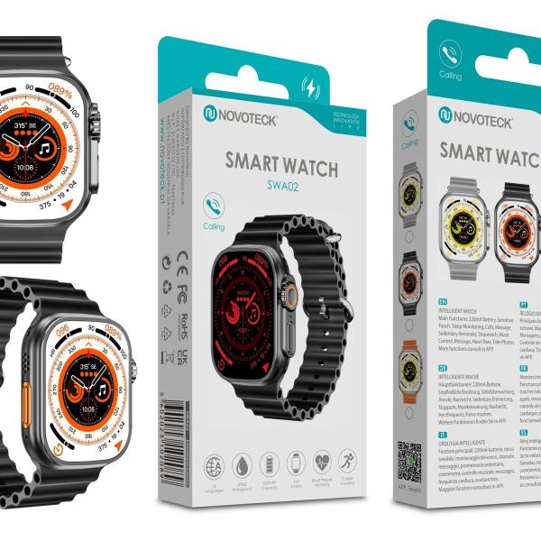 Smartwatch Negro SWA02 com Funções Inteligentes, Monitoramento de Saúde, Conexão Bluetooth e Design Moderno